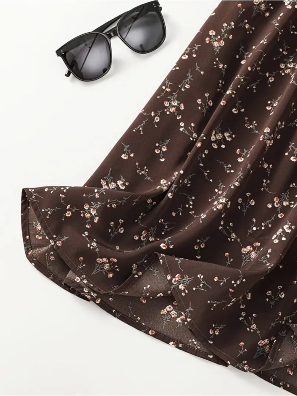 Chocolate Brown Floral Ditsy Maxi Skirt Cottagecore Earth Tone Flowy Skirt XXL - Picture 5 of 7
